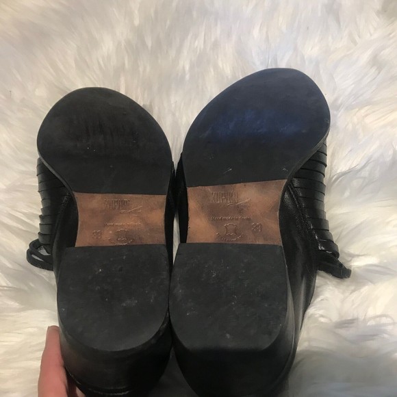 Anthropologie Kupuri Spain Fringe Bootie Black Bohemian Boho Ankle Boots Size7.5 - Picture 8 of 9